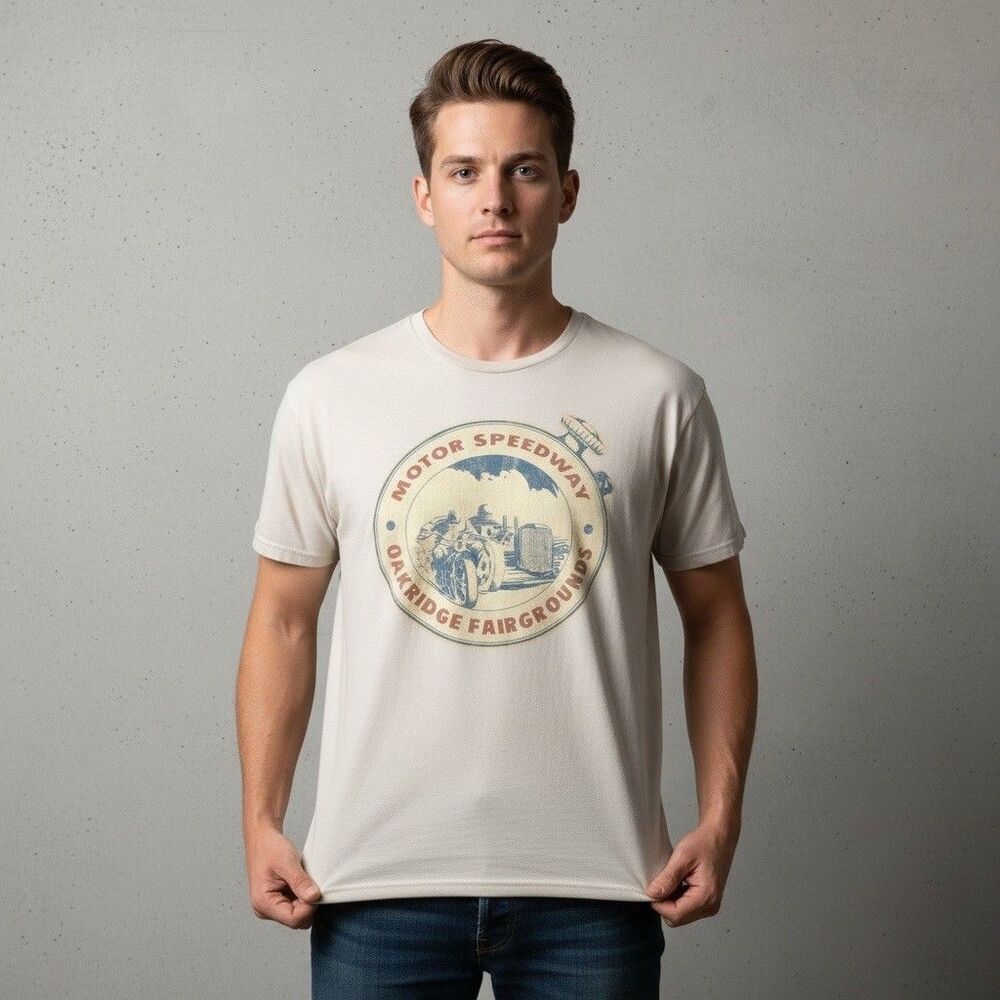 Vintage Motor Speedway Oakridge Fairgrounds Graphic T-Shirt Mens 3XL Beige